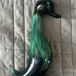 11" Green and Black Ceramic Duck Figurine